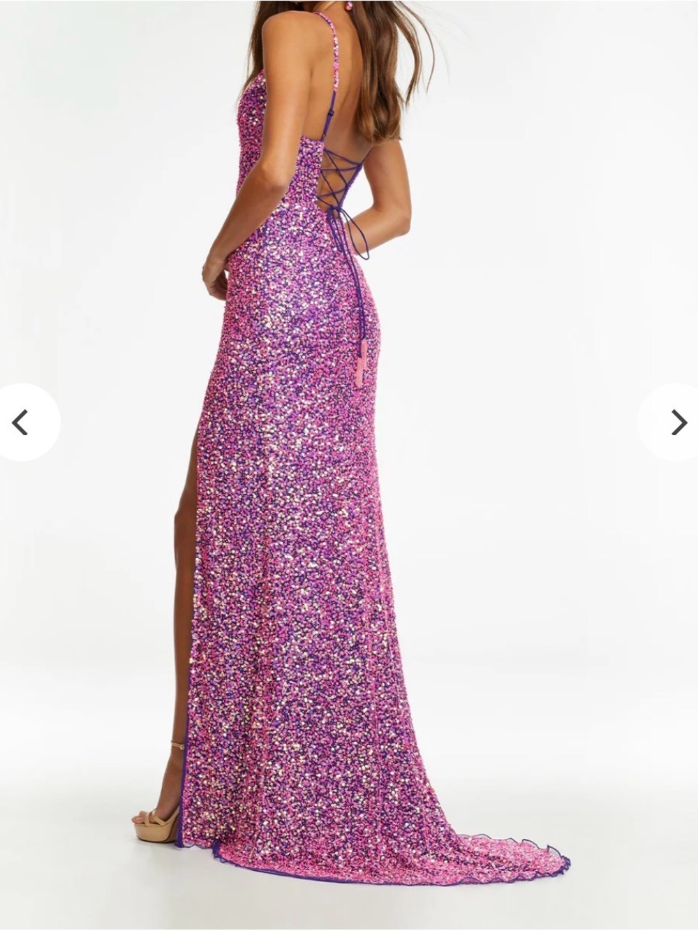 Shimmering Pink-Purple Sequin V-Neck Prom Dress - Picture 2 of 11